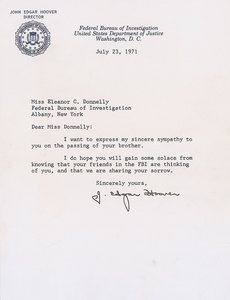 Lot #227 J. Edgar Hoover