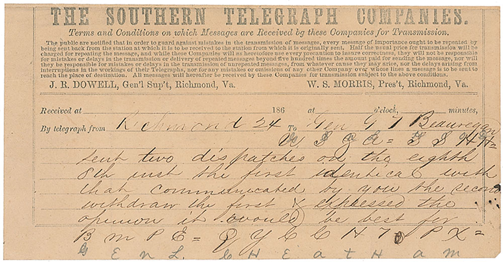 Lot #71 Confederate Telegraph