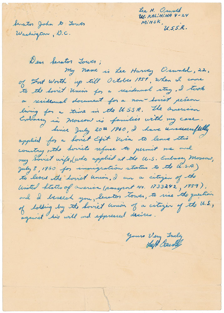 Lot #170 Lee Harvey Oswald 1961 Autograph Letter