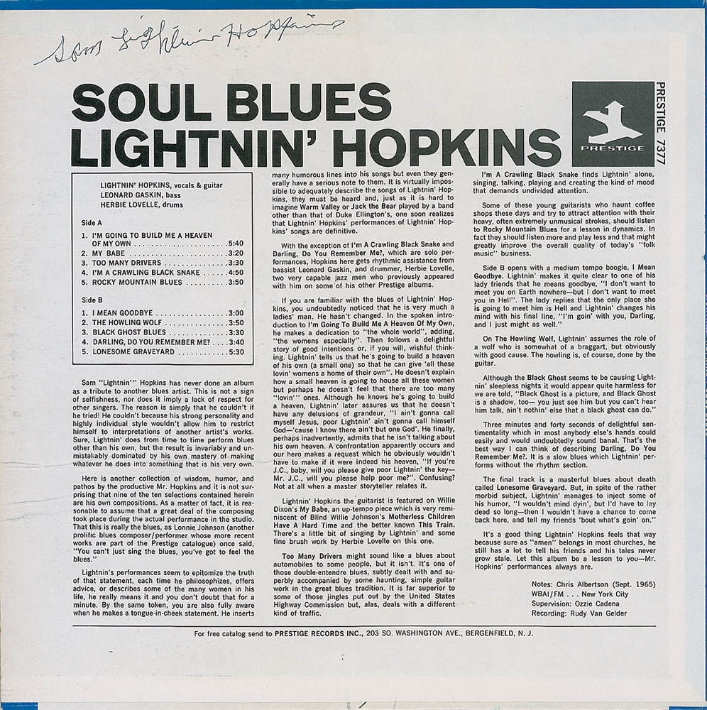 Lot #297 Lightnin’ Hopkins
