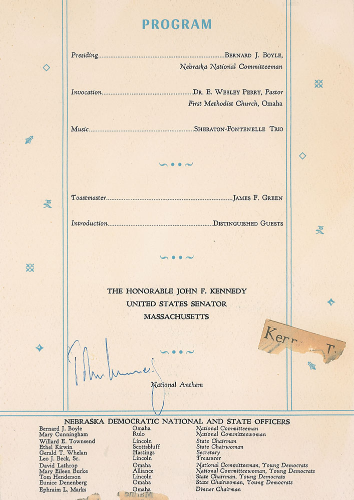 Lot #119 John F. Kennedy 1957 Signed Program Page