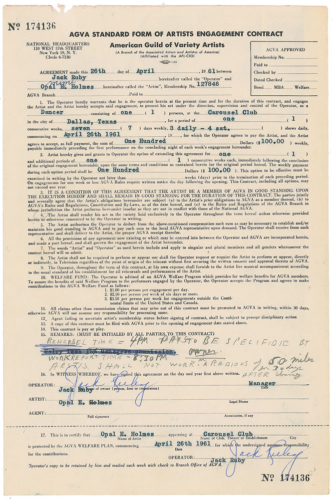 Lot #252 Jack Ruby 1961 Signed Document