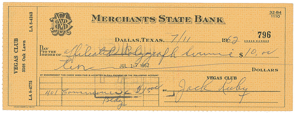 Lot #248 Jack Ruby 1962 Signed Check