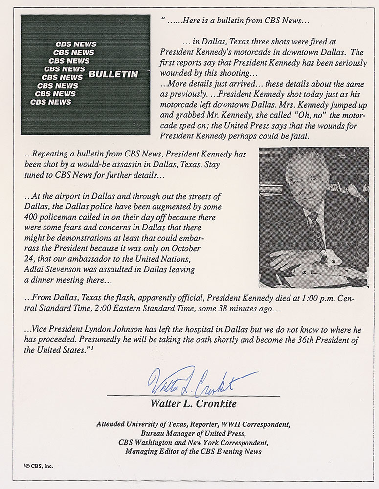 Lot #199 Walter Cronkite’s On-Air Account