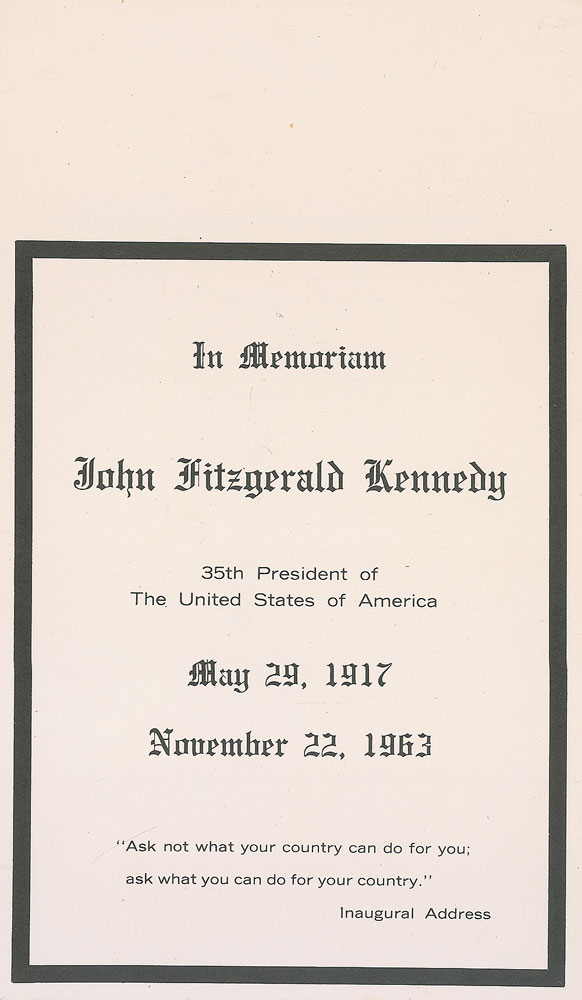 Lot #296 John F. Kennedy Memorial Flyer