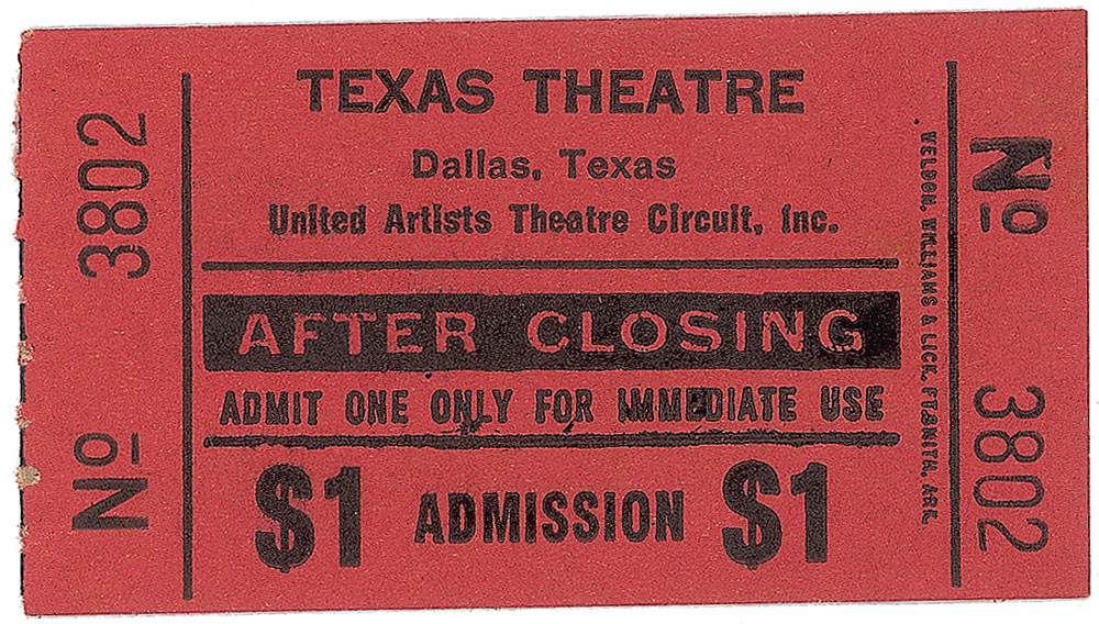 Lot #209 Texas Theatre Ticket Stub