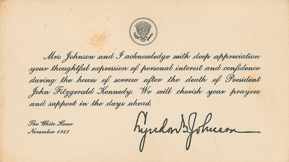 Lot #272 Lyndon B. Johnson Condolence Card