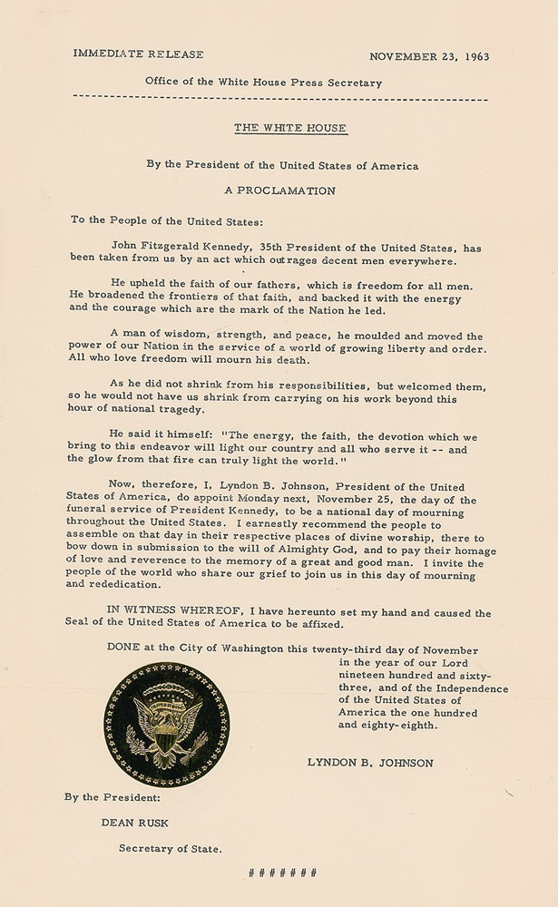 Lot #271 Lyndon B. Johnson Proclamation of