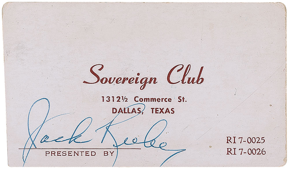 Lot #253 Jack Ruby Sovereign Club Signed Business