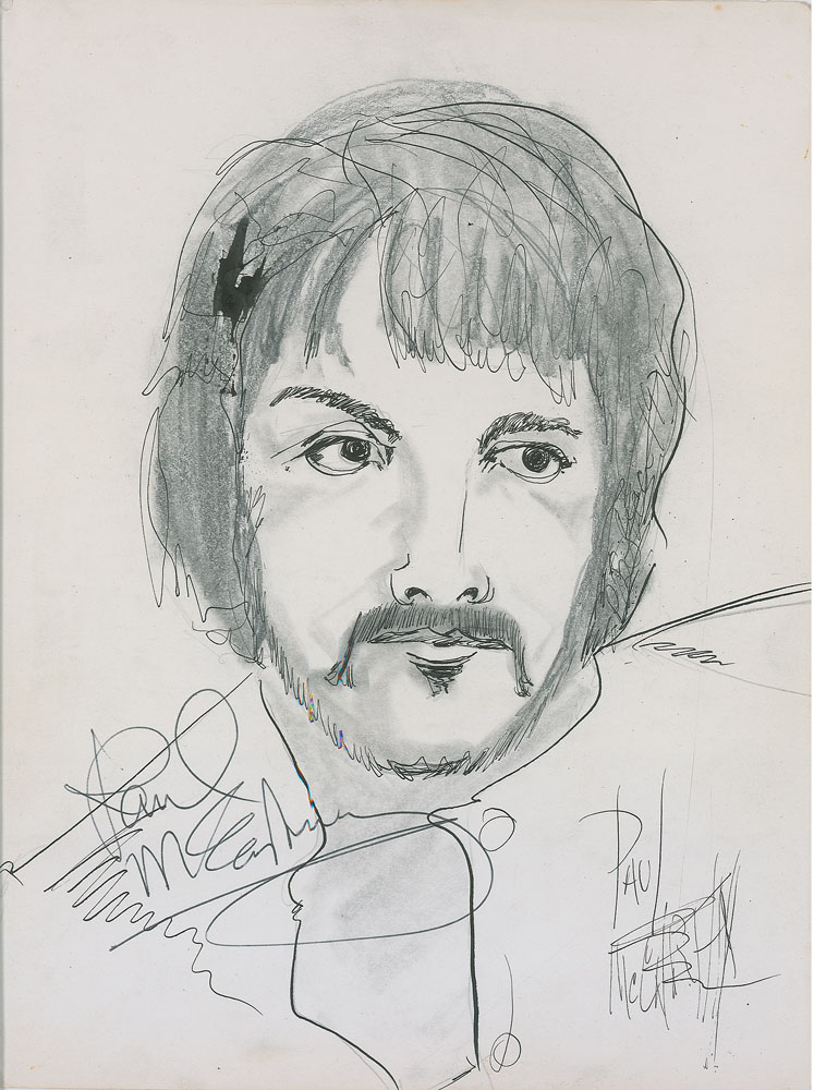 Lot #7022 Paul McCartney and John Lennon Signed Sketches