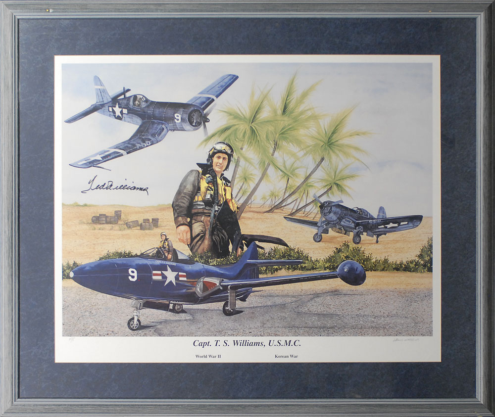 Lot Detail - Ted Williams Signed Military Pilot Gear Photo Framed