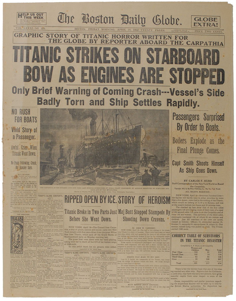 Lot #128 Boston Daily Globe: April 19, 1912