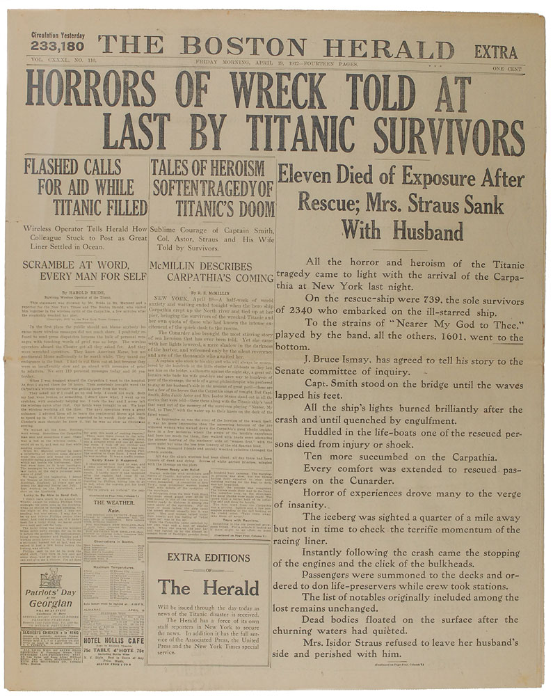 Lot #129 Boston Herald: April 19, 1912
