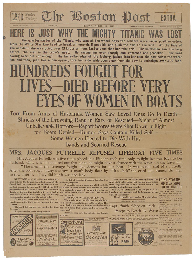 Lot #130 Boston Post: April 19, 1912