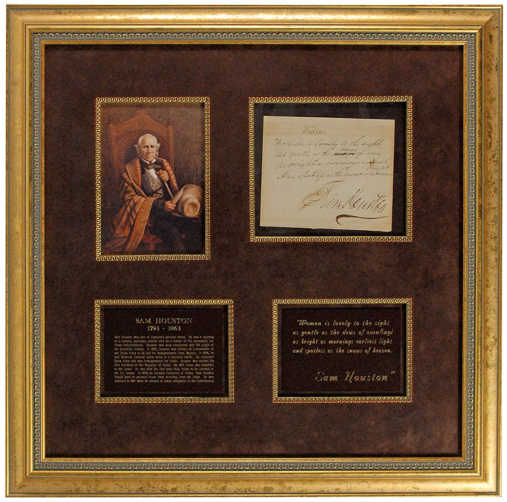 Lot #351 Sam Houston Autographed Quote Signed