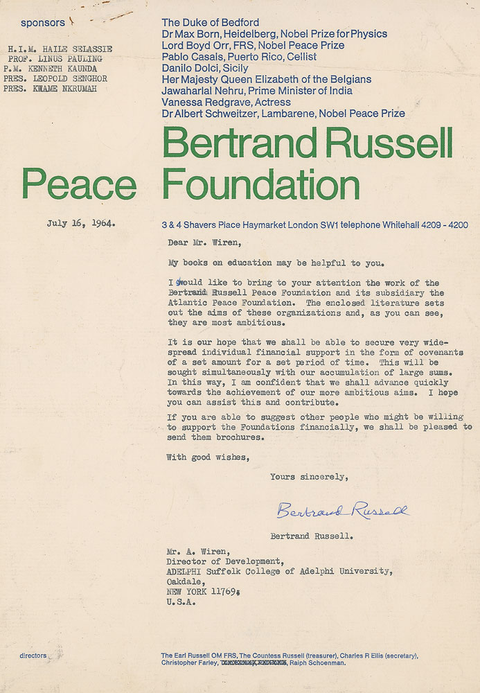 Lot #293 Bertrand Russell
