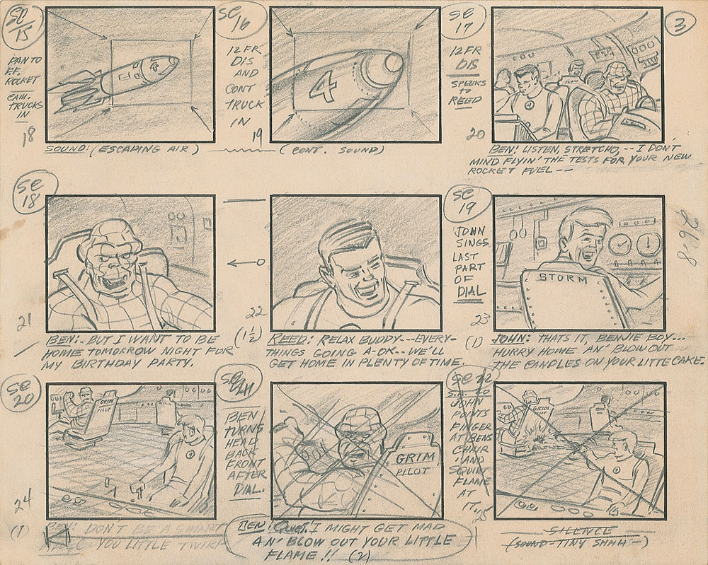 Lot #465 Three production storyboard pages from