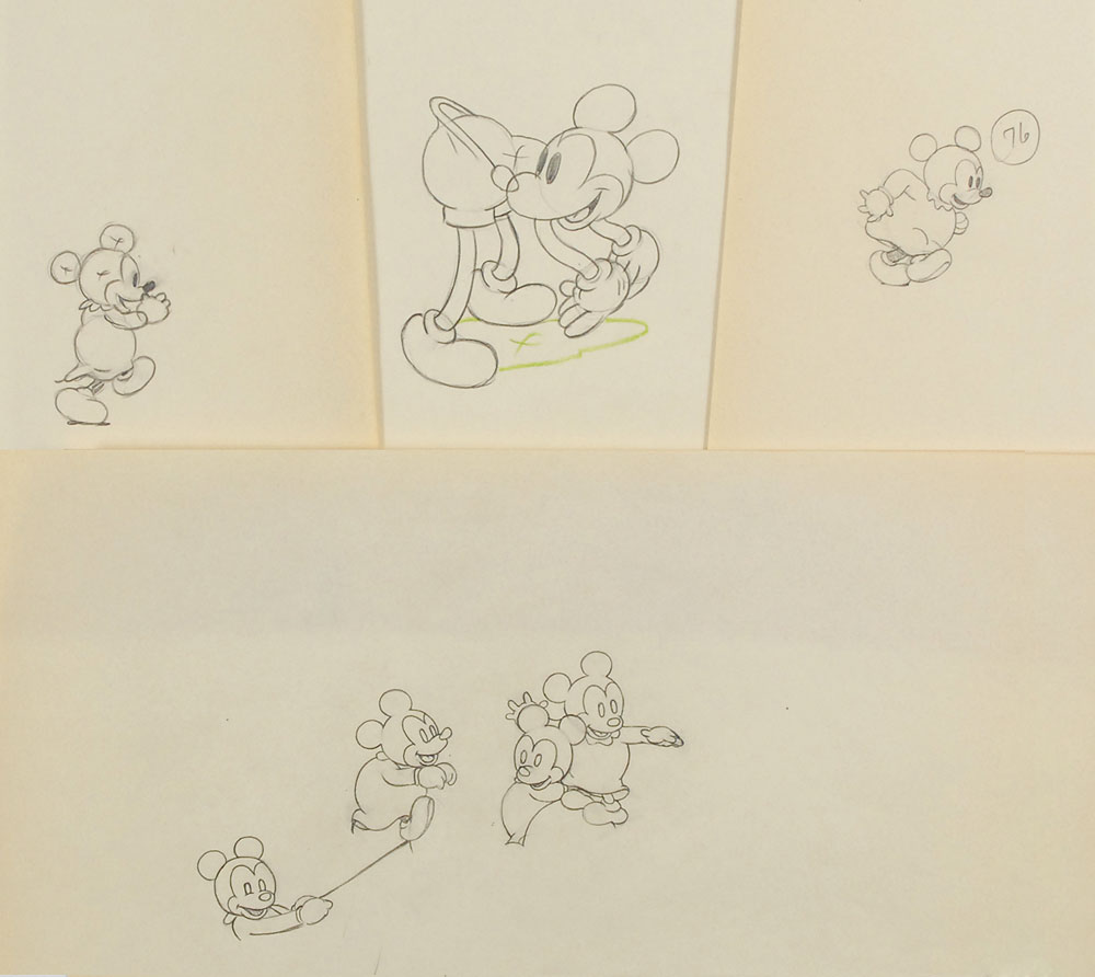 Lot #22 Mickey Mouse and his Nephews set of (4) production drawings from Mickey’s Nightmare