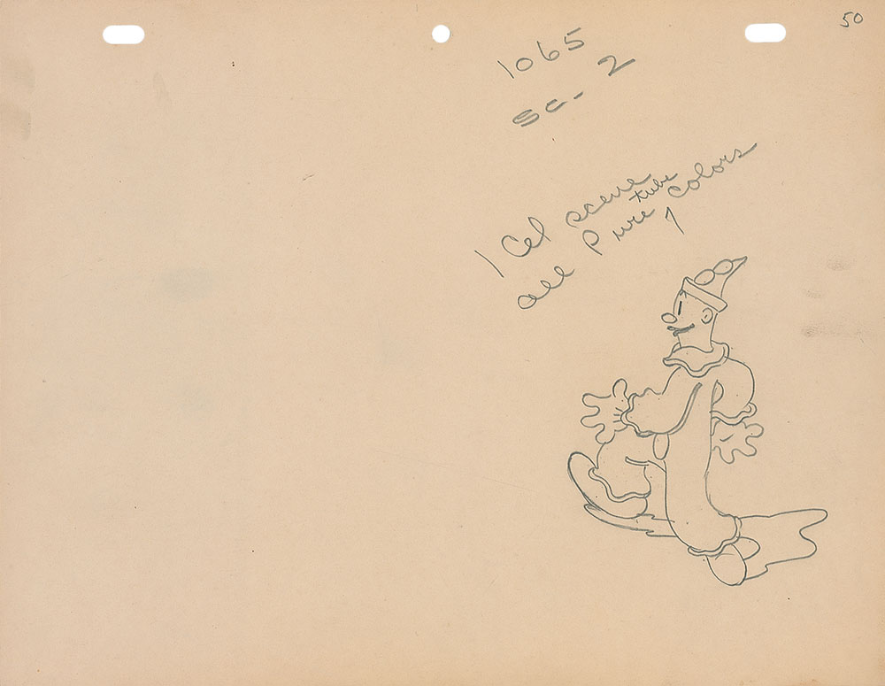Lot #14 Koko the Clown production drawing from a Fleischer Production