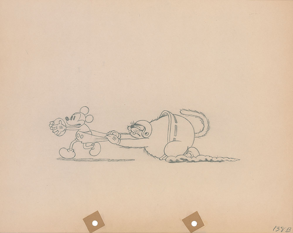 Lot #23 Mickey Mouse and Black Pete production drawing from Touchdown Mickey
