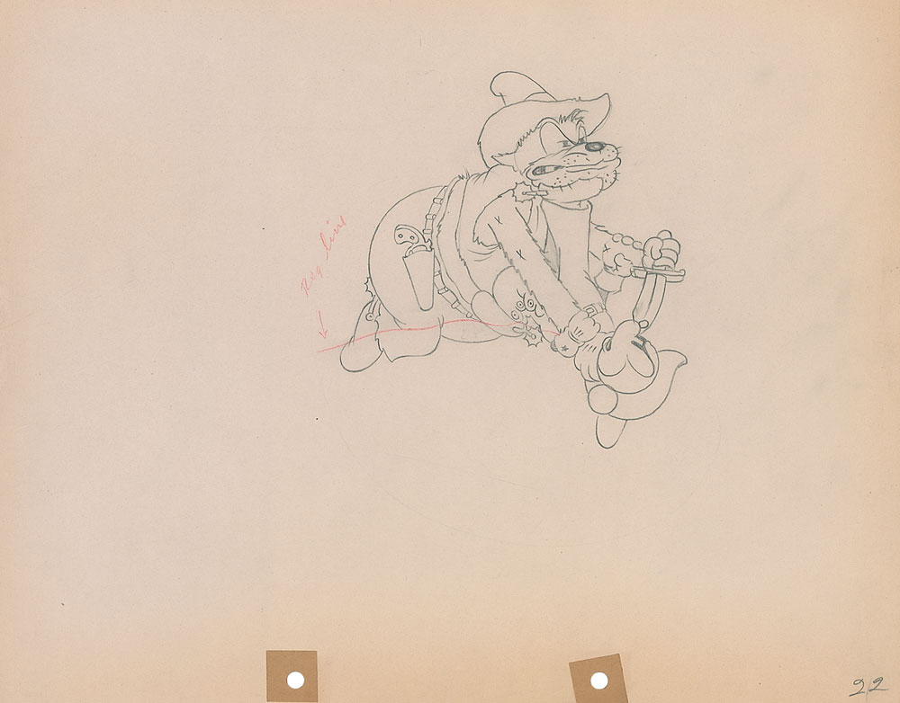 Lot #29 Mickey Mouse and Black Pete production drawing from Two-Gun Mickey