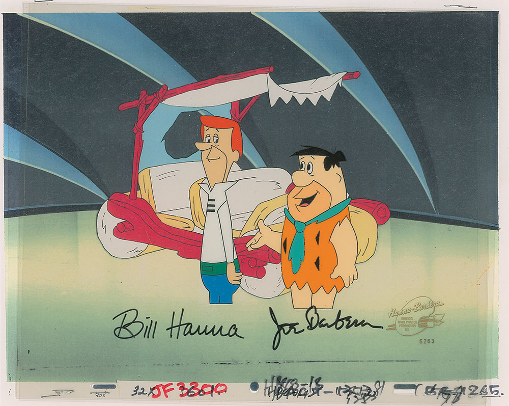 Lot #477 George Jetson and Fred Flintstone production cel from The Jetsons Meet the Flintstones