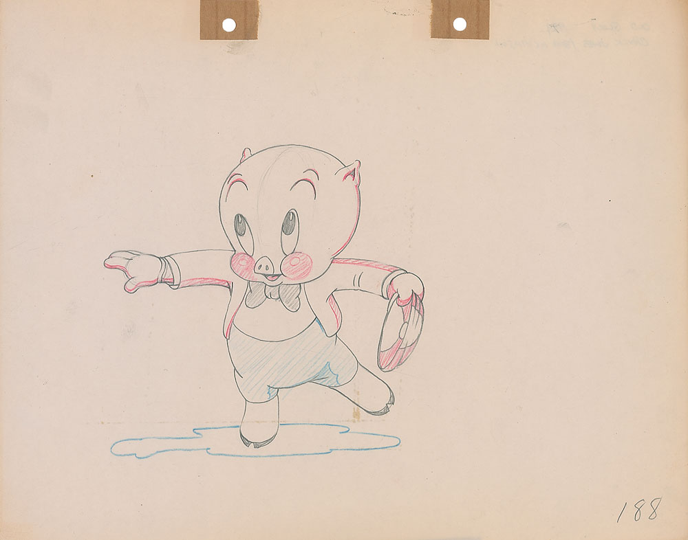 Lot #390 Porky Pig production drawing from Old