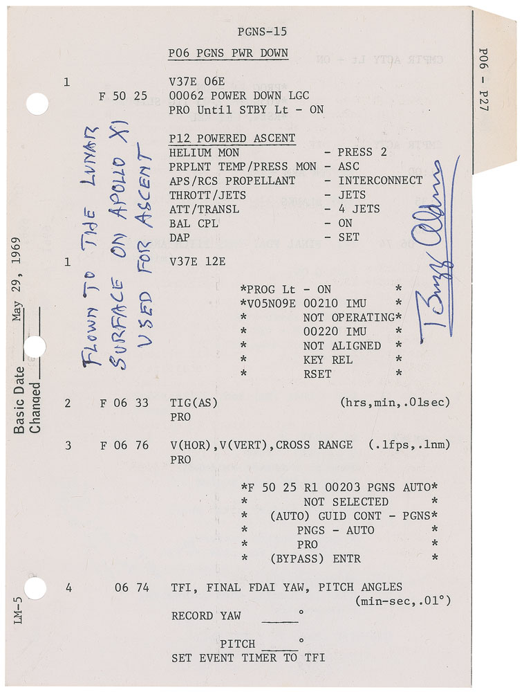 Lot #1055 Apollo 11 Flown Checklist Pages