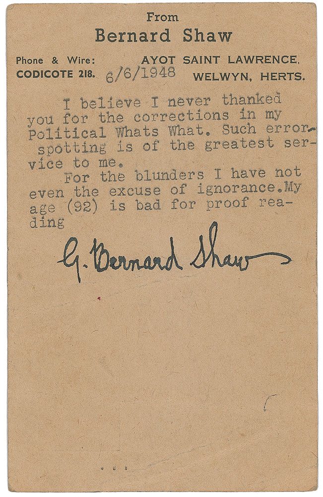 Lot #740 George Bernard Shaw