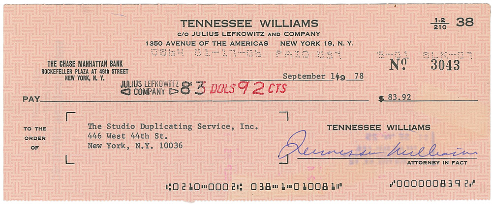 Lot #586 Tennessee Williams