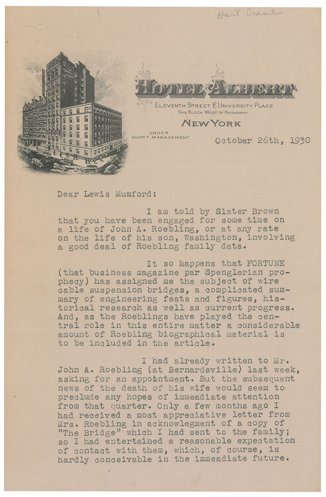 Lot #1059 Hart Crane Typed Letter Signed