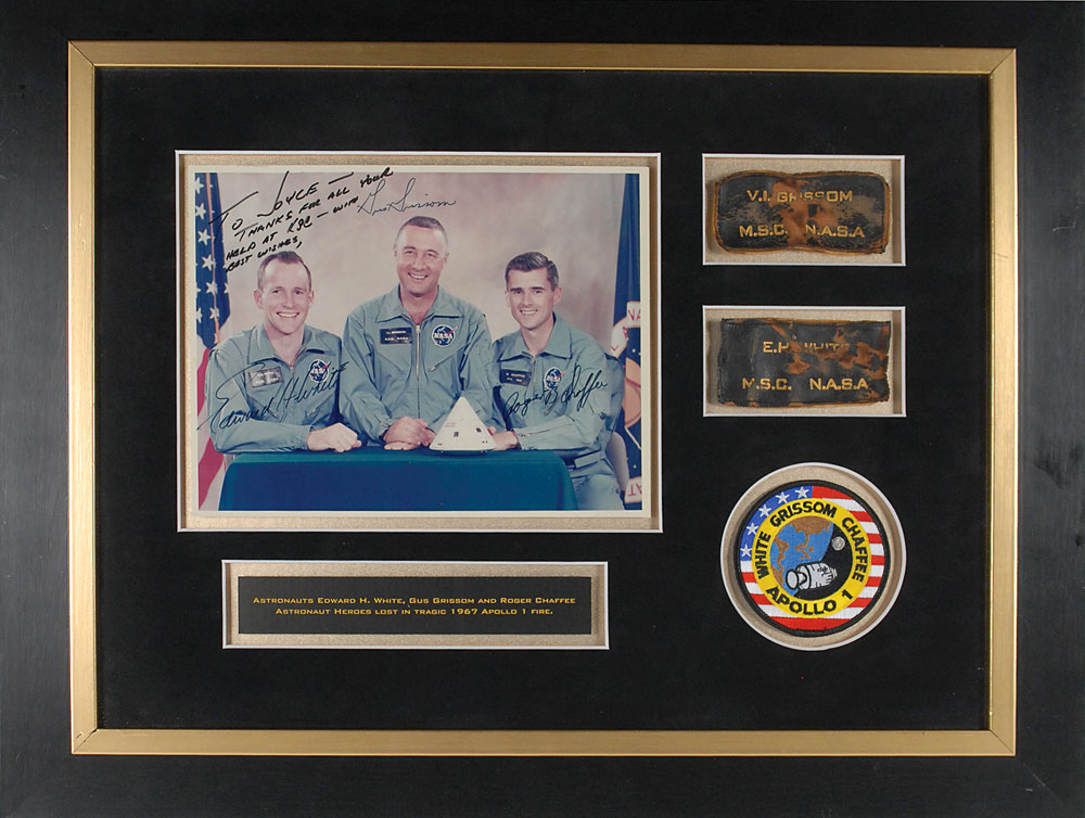 Lot #1051 Apollo 1 Signed Photograph and Flight Suit Patches
