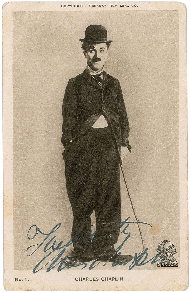 Lot #2161 Charlie Chaplin Signed Postcard