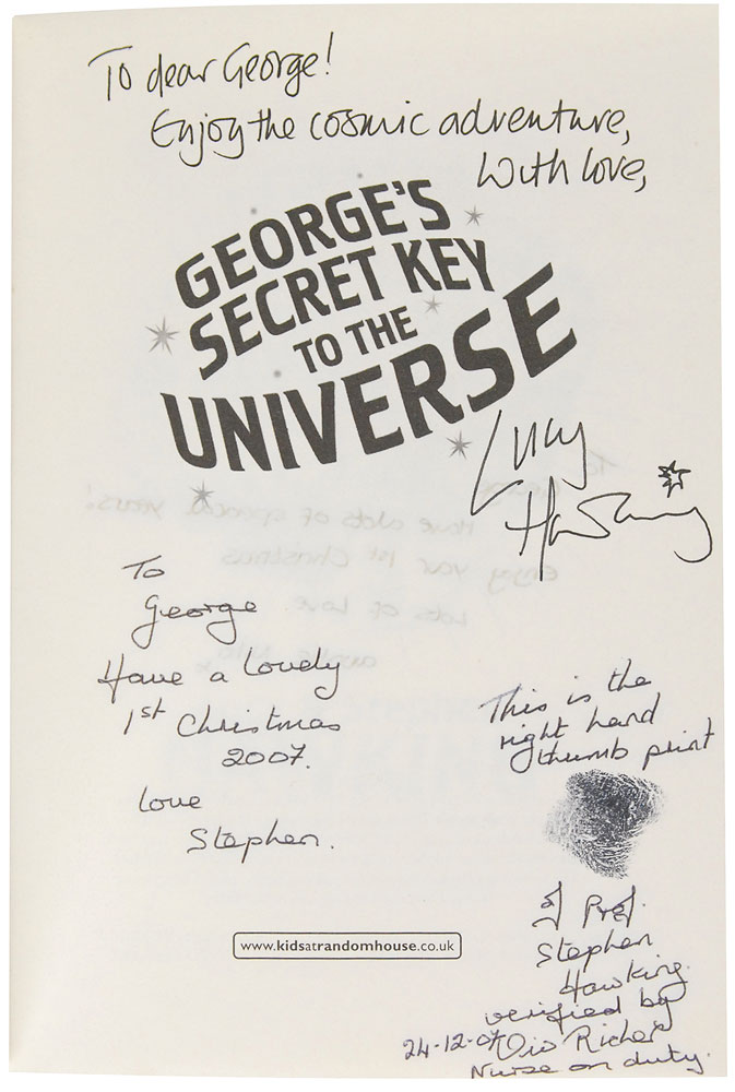 Lot #2158 Stephen Hawking Thumbprint-signed Book