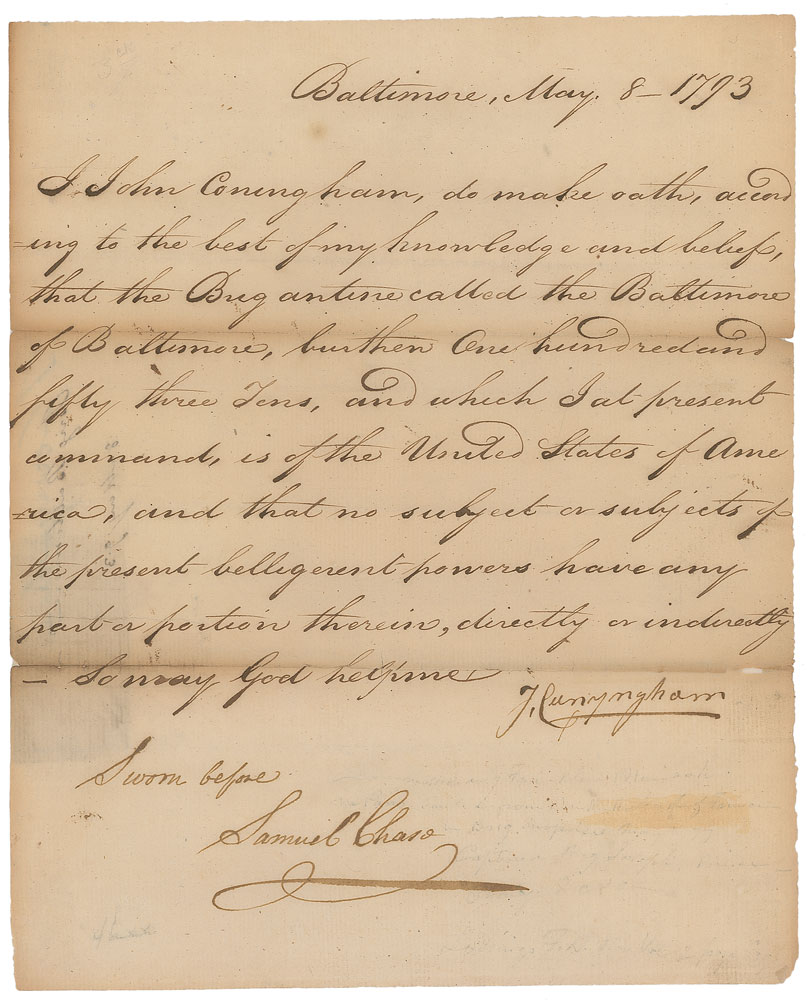 Lot #162 Declaration of Independence: Samuel Chase