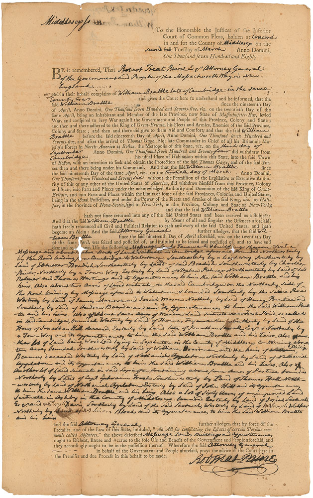 Lot #151 Declaration of Independence: Robert Treat