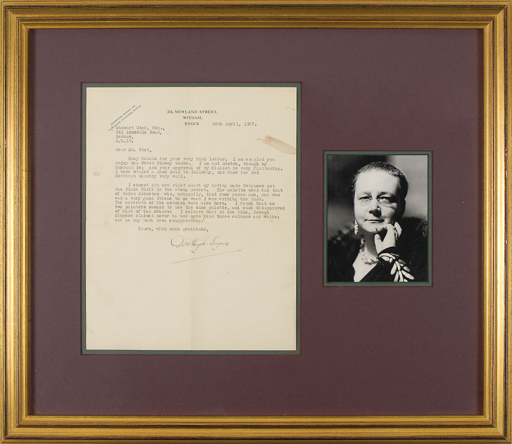 Lot #2118 Dorothy Sayers Typed Letter Signed