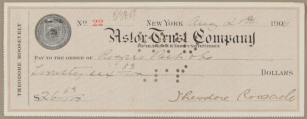 Lot #2008 Theodore Roosevelt Signed Check - Image 2