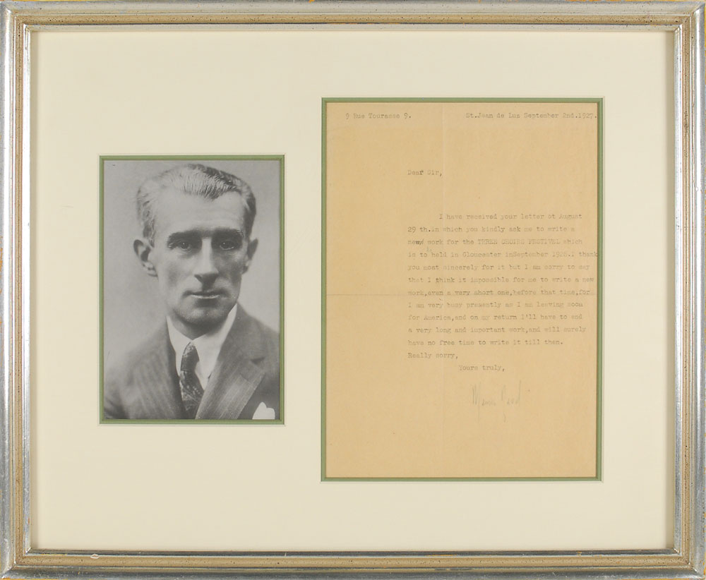 Lot #2136 Maurice Ravel Typed Letter Signed