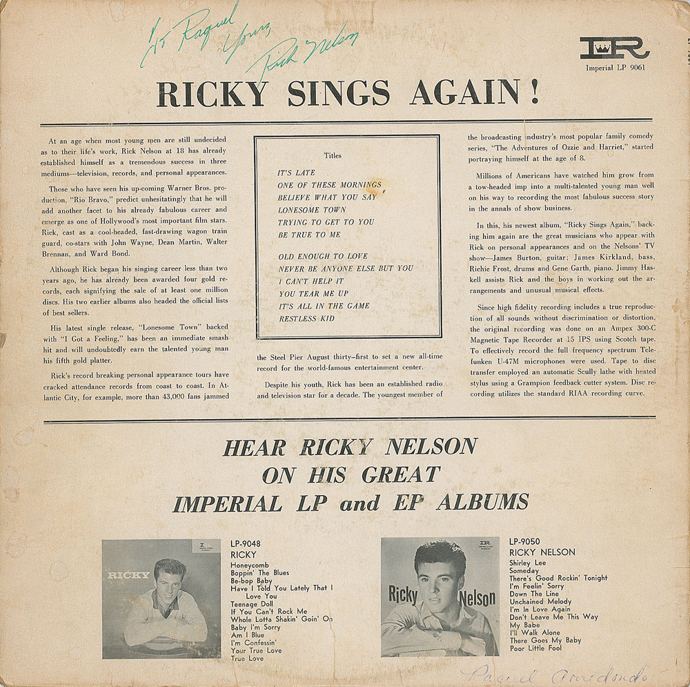 Lot #7244 Rick Nelson Signed Album