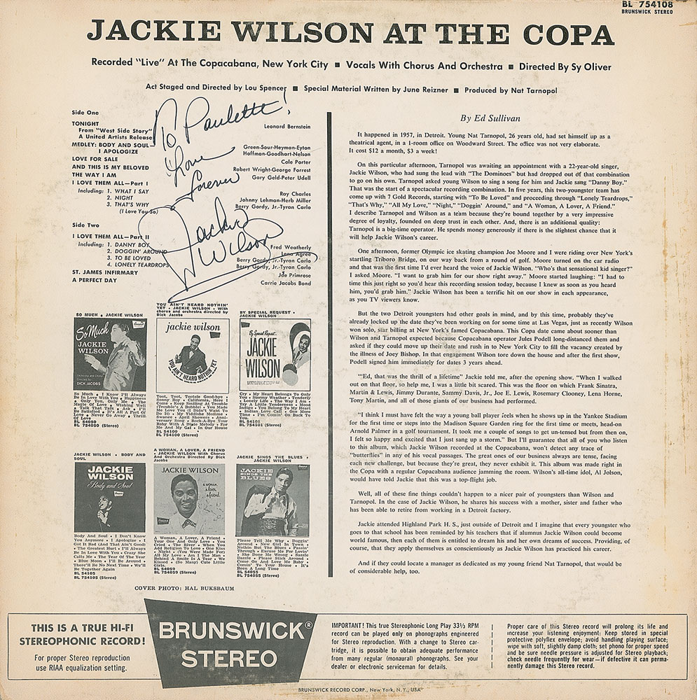 Lot #7242 Jackie Wilson Signed Album