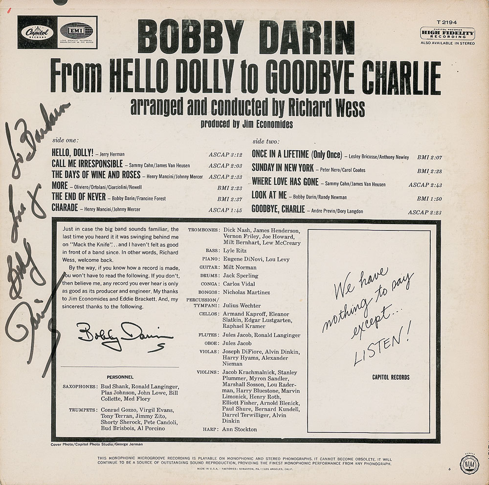 Lot #7243 Bobby Darin Signed Album