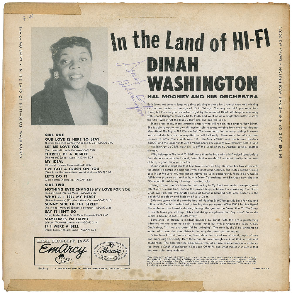 Lot #7198 Dinah Washington Signed Album