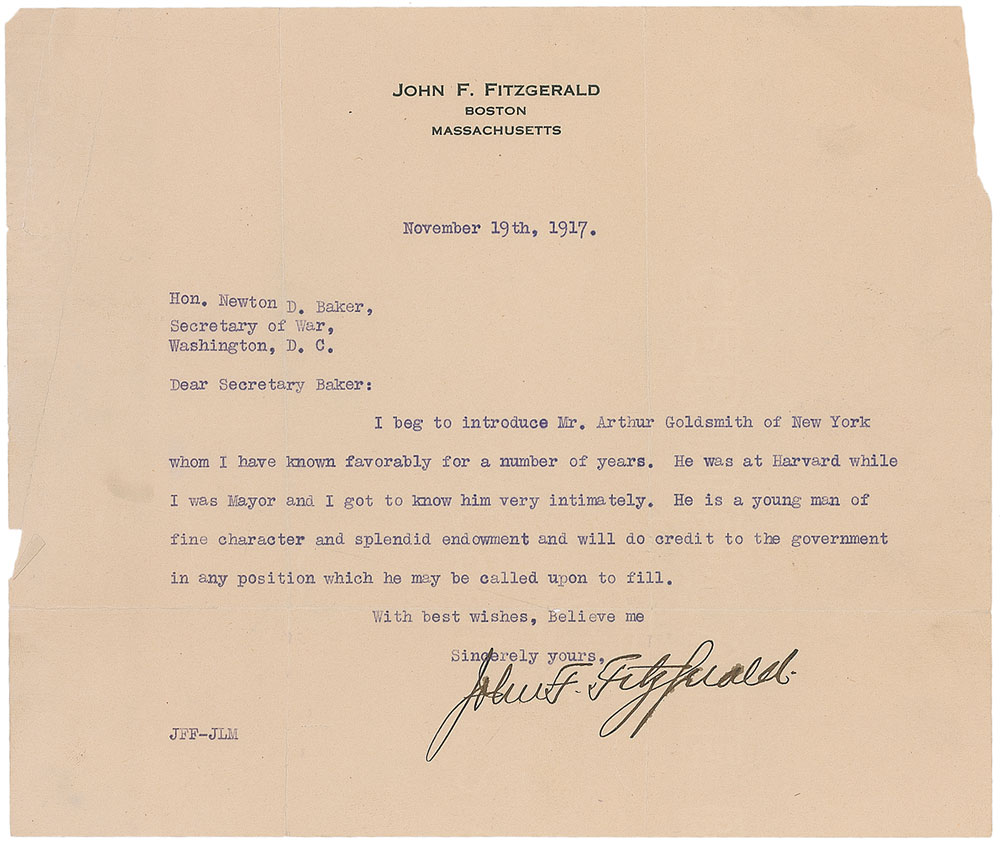 Lot #2054 John F. Fitzgerald Typed Letter Signed