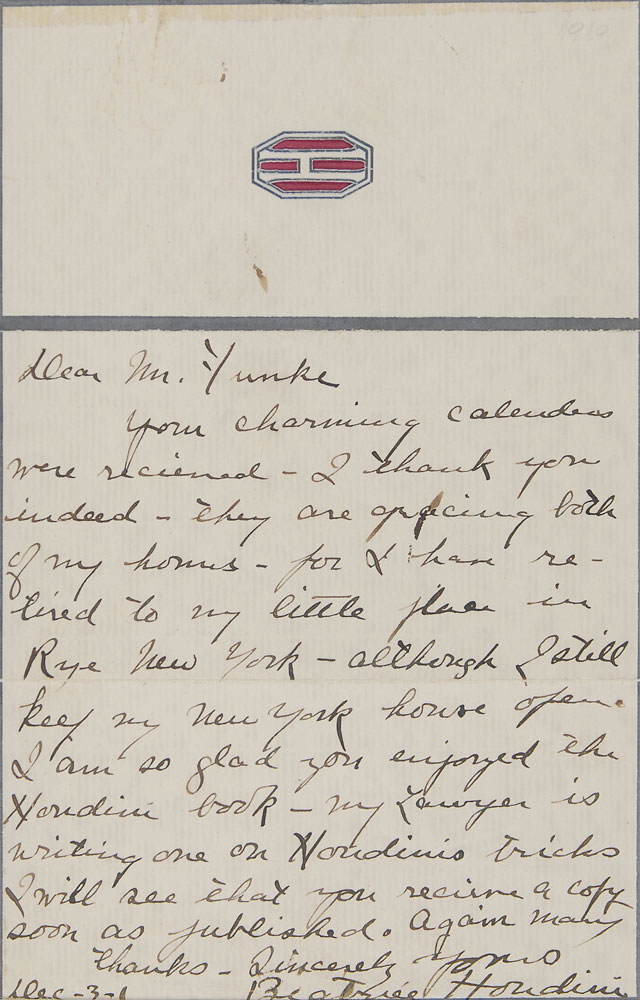 Lot #3023 Mrs. Harry Houdini Autograph Letter Signed - Image 2