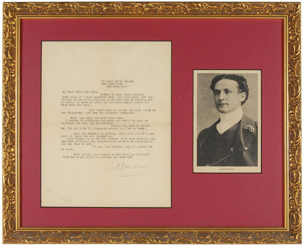 Lot #3017 Harry Houdini Typed Letter Signed