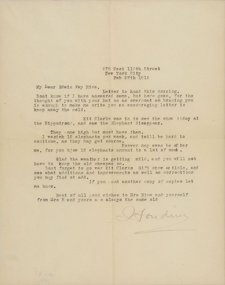 Lot #3017 Harry Houdini Typed Letter Signed - Image 2