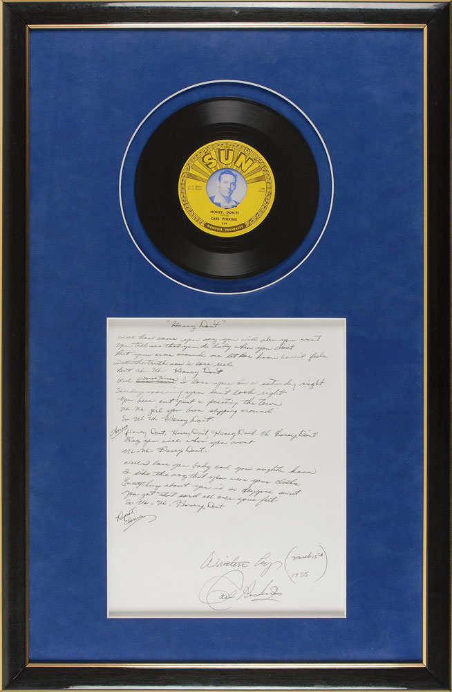 Lot #3223 Carl Perkins Handwritten and Signed Lyrics - Image 1