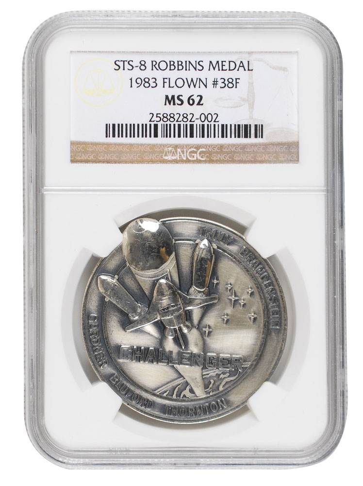 Lot #329 STS-8 Flown Silver Robbins Medal