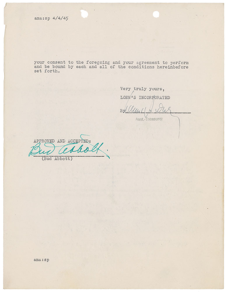 Lot #3111 Abbott and Costello Pair of Signed Documents - Image 5